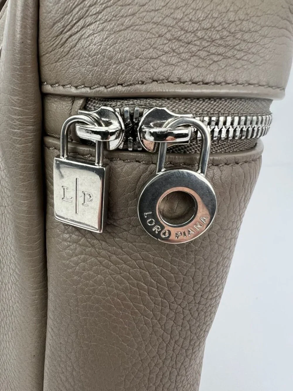 Loro Piana Grained Calfskin 23.5 Extra Pocket Warm Mastic Backpack